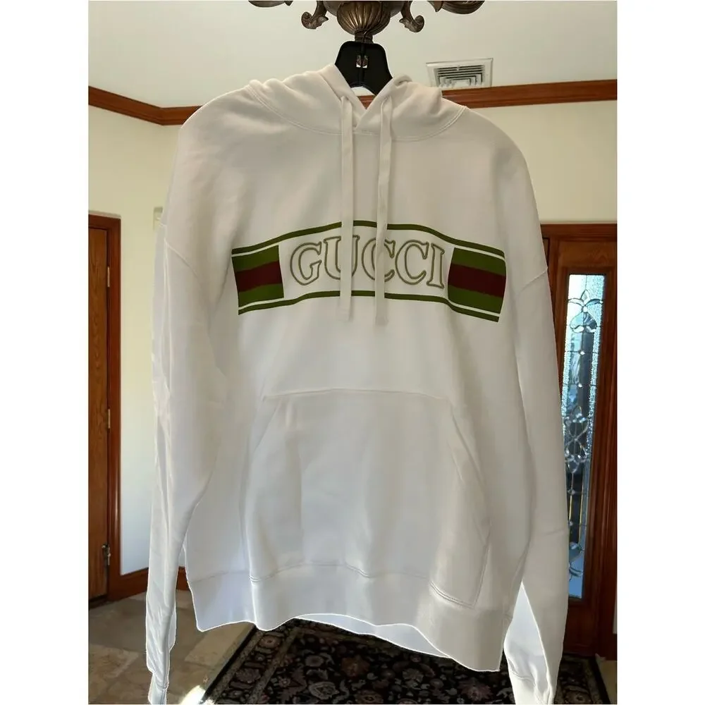 Men's Gucci cotton, hooded sweatshirt, green/red web stripe logo size large